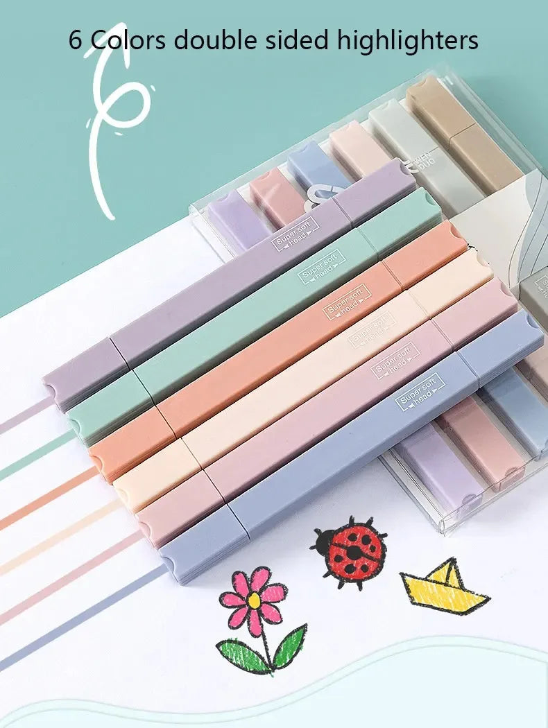 Pastel Highlighters Double-Sided – 6pc Set