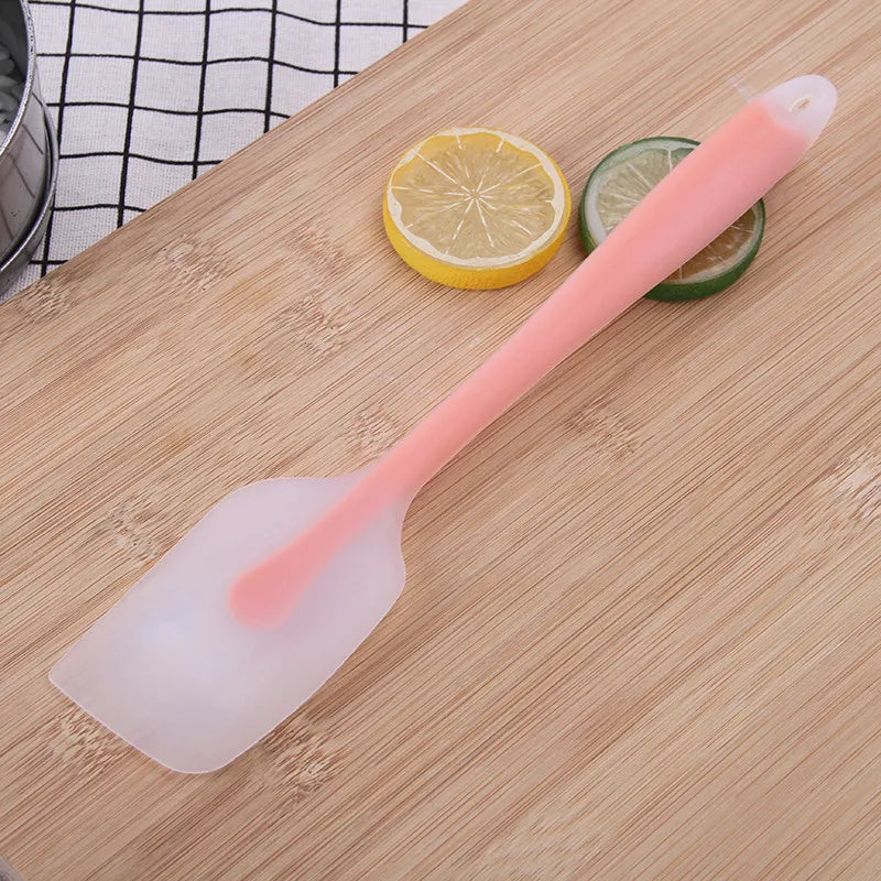 2Pcs Pink And Yellow Transparent Silicone Scraper Cream Scraper Cake Scraper Baking Tool Semi Handle High Temperature Resistant
