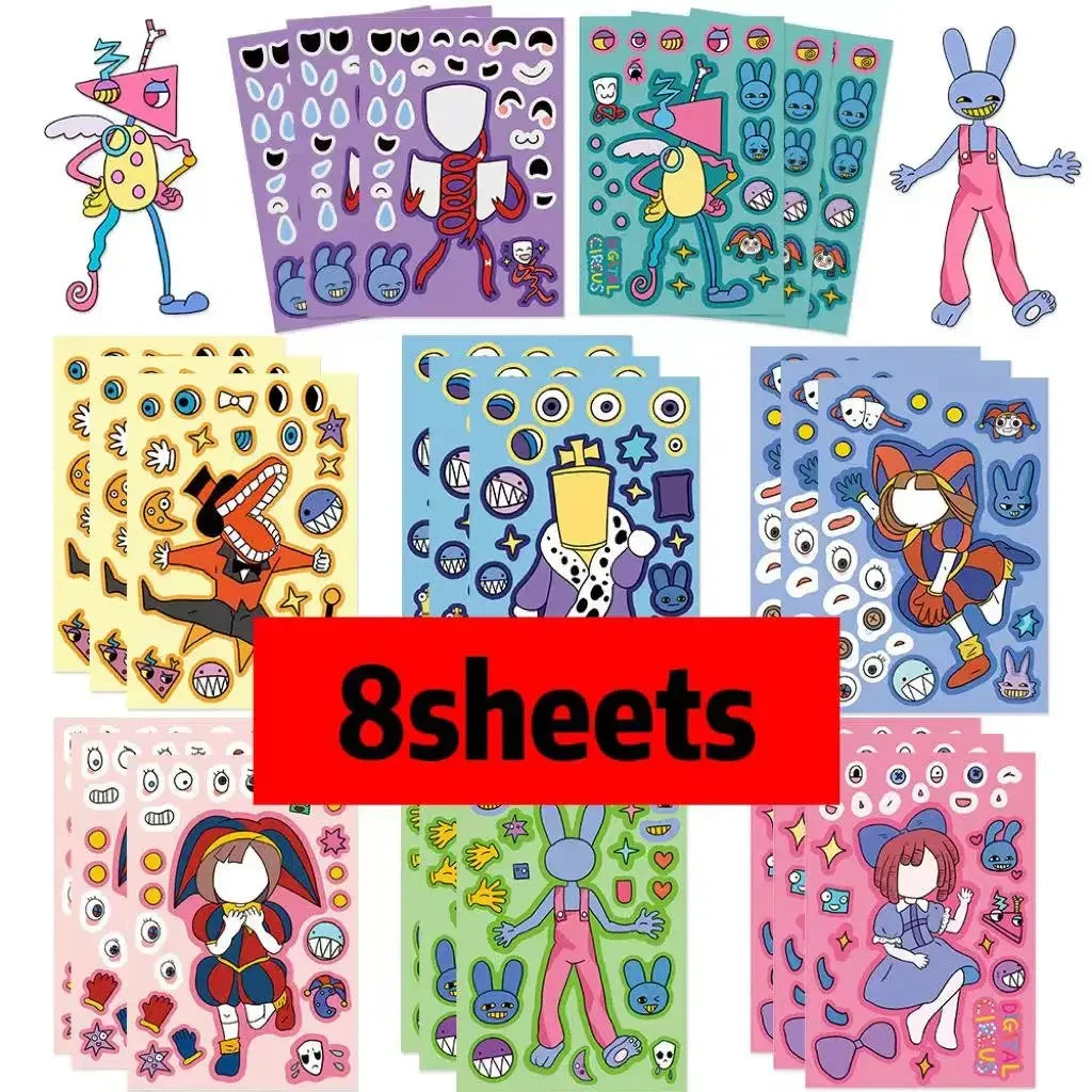 8/16Sheets Disney Micke Puzzle Stickers  Children DIY Make-a-Face Funny Assemble Jigsaw Cartoon Sticker Kids Educational Toys