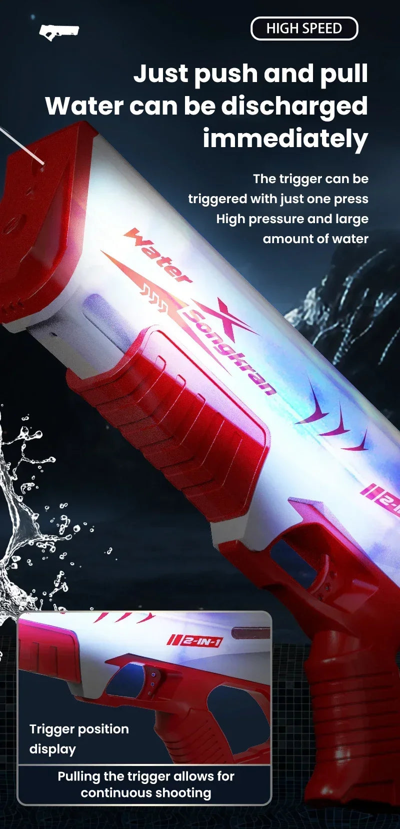 New Fully Automatic Continuous Firing Water Gun Summer Electric Toy Gun Laser Cool Large Capacity Water Shooting Water Gun Toy