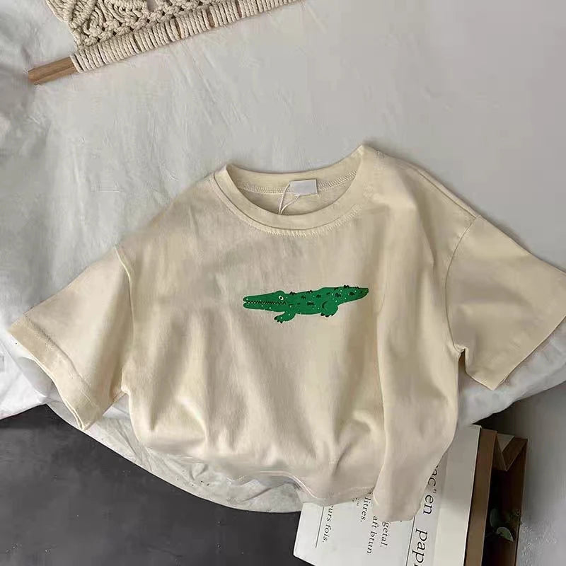 Animal Pattern Baby Boys Girls Short Sleeve Tops Kids Tees Summer Clothing Loose Fashion Trendy Children's Wear T-shirt O-neck