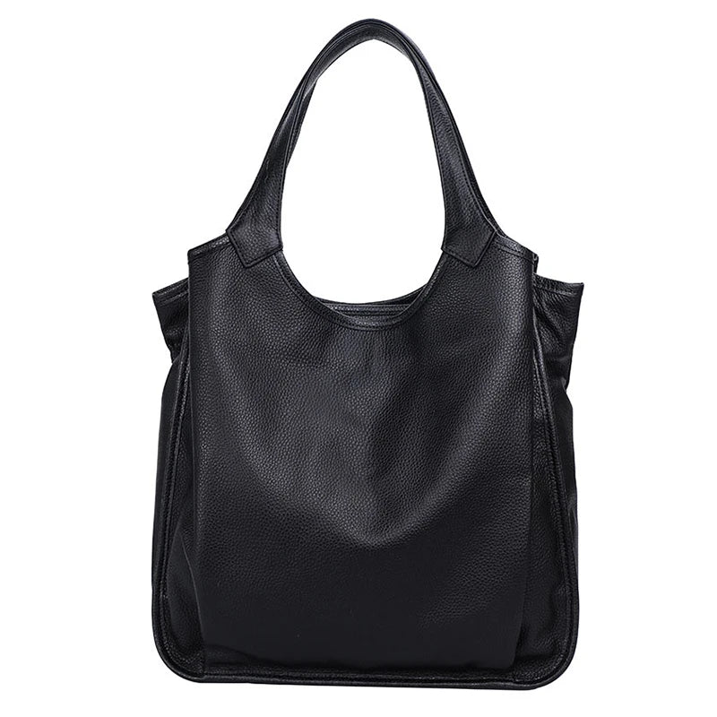 Aidrani New Minimalist WOMEN'S Tote Bag with Large Capacity and Solid Color Design Soft Cowhide Single Shoulder Underarm Bag