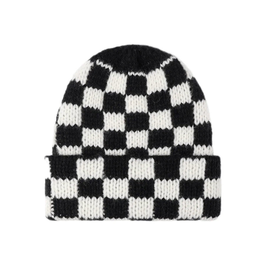 Luxury Brand Chessboard Plaid Knitted Hat Women Winter New Big Size Hat Warm Beanies Skullies Green Red Xmas Christmas Hat