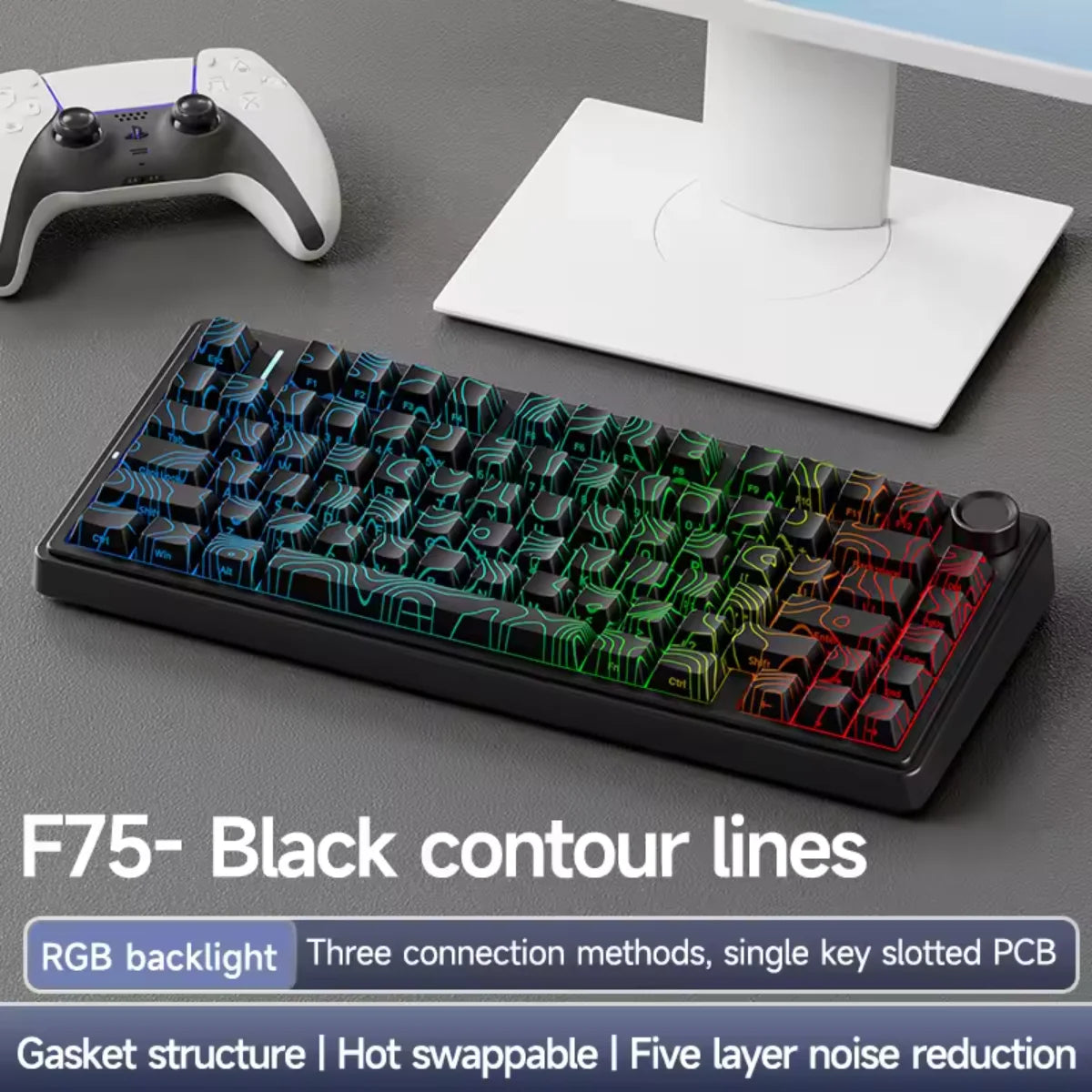 AULA F75 Mechanical Keyboard Wired/2.4G Wireless/Bluetooth RGB PBT 75% Layout OEM Profile Gasket Customized Pc Gaming Keyboard