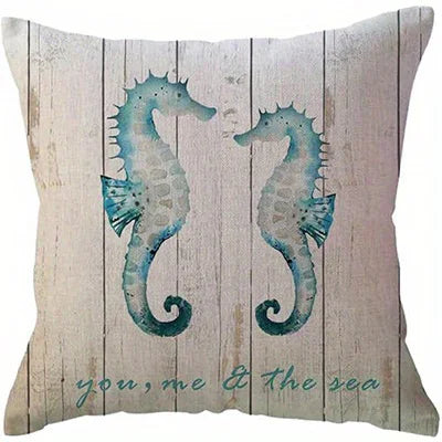 Home Decor Seashells & Seahorses Ocean-Printed Cushion Covers Pattern Cushion Cover Suitable for Sofa Bedroom Car Pillow Cover