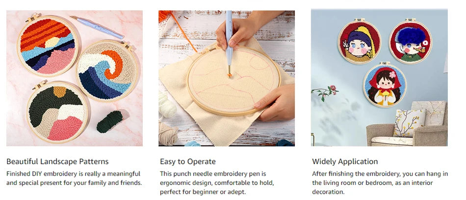 Punch Needle Embroidery Kits For Adults Scenery DIY Craft Yarns Embroidery Set for Beginner Cross Stitch Home Painting Decor