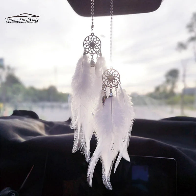 Dream Catcher Car Pendant for Girls Feather Mirror Hanging Pendant Home Decor Lucky Car Ornament Girls Car Interior Accessories