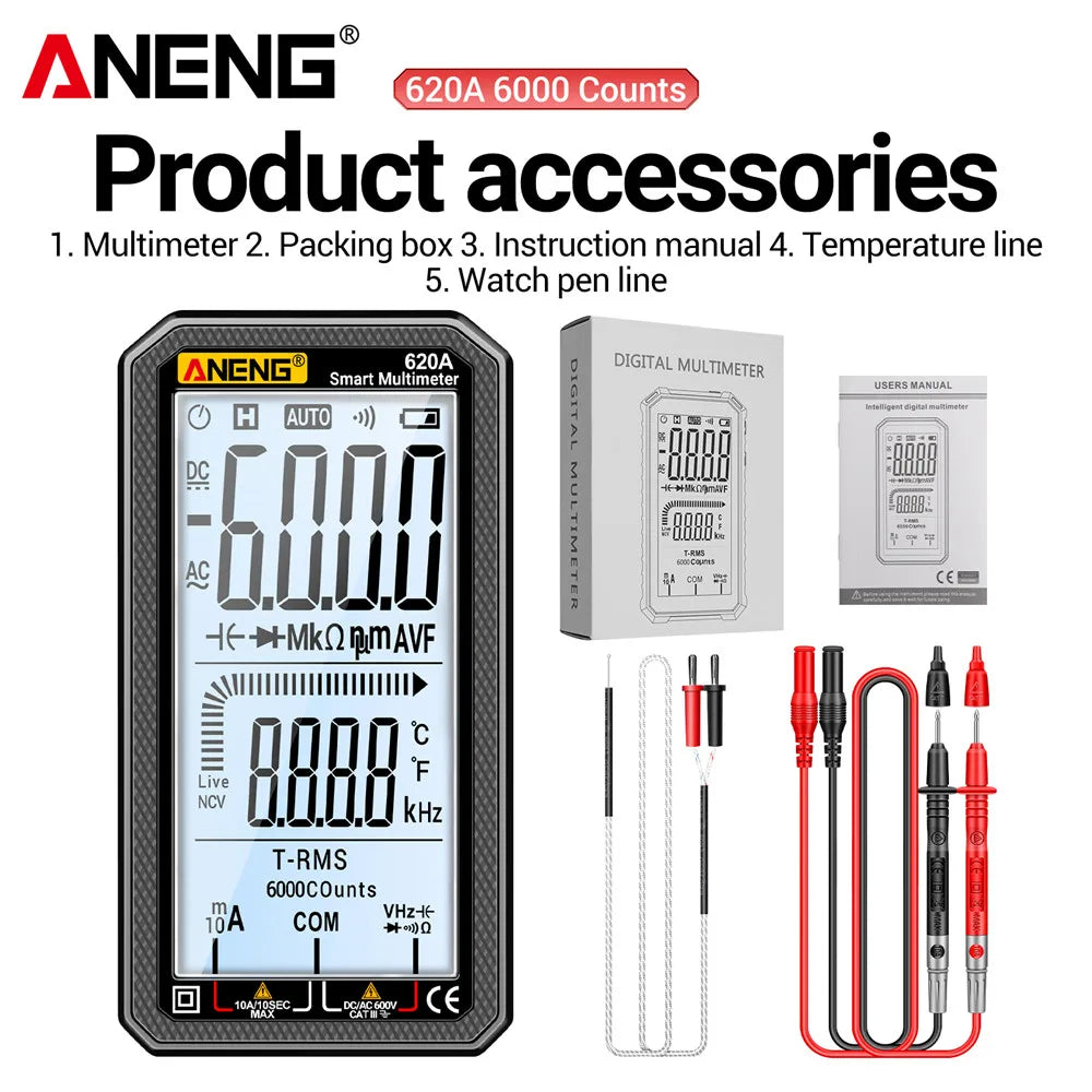 ANENG 620A High Precision Counts Auto Resistance Tester Digital Multimeter True RMS 6000 Manual Ranging Voltage Current