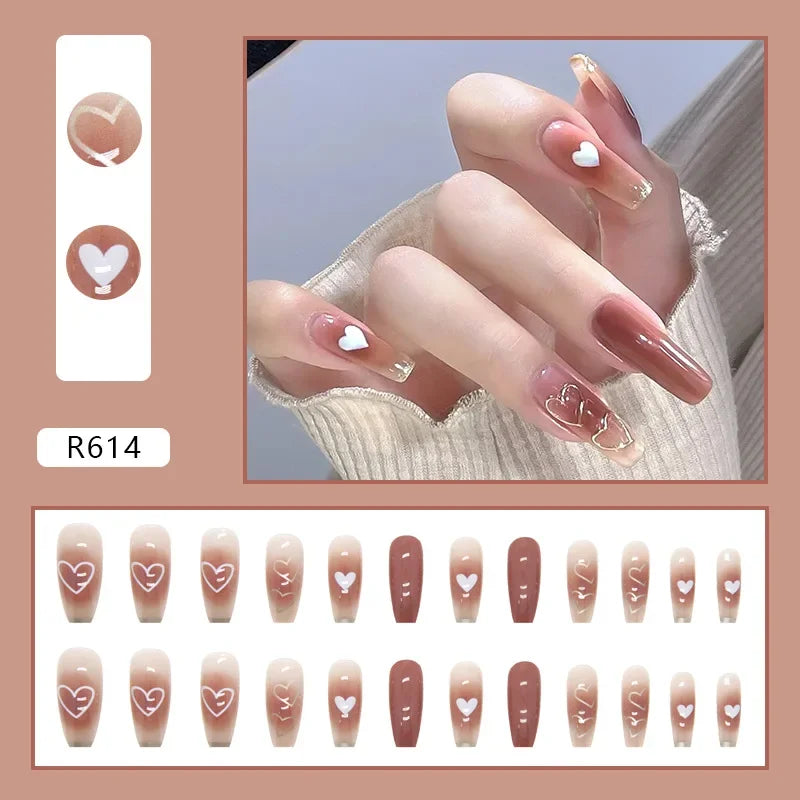 Black Moon 24 Pcs Press on Nails Pink Gradient Fake Nails Glossy Artificial Finger Manicure Reusable False Nails for Women