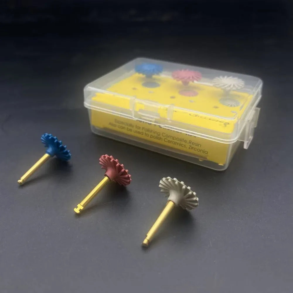 6Pcs/Box Dental Composite Resin Polishing  Disc Rubber Polisher 14mm Wheel 3 Colors Spiral Flex Brush Dentistry  Instrument