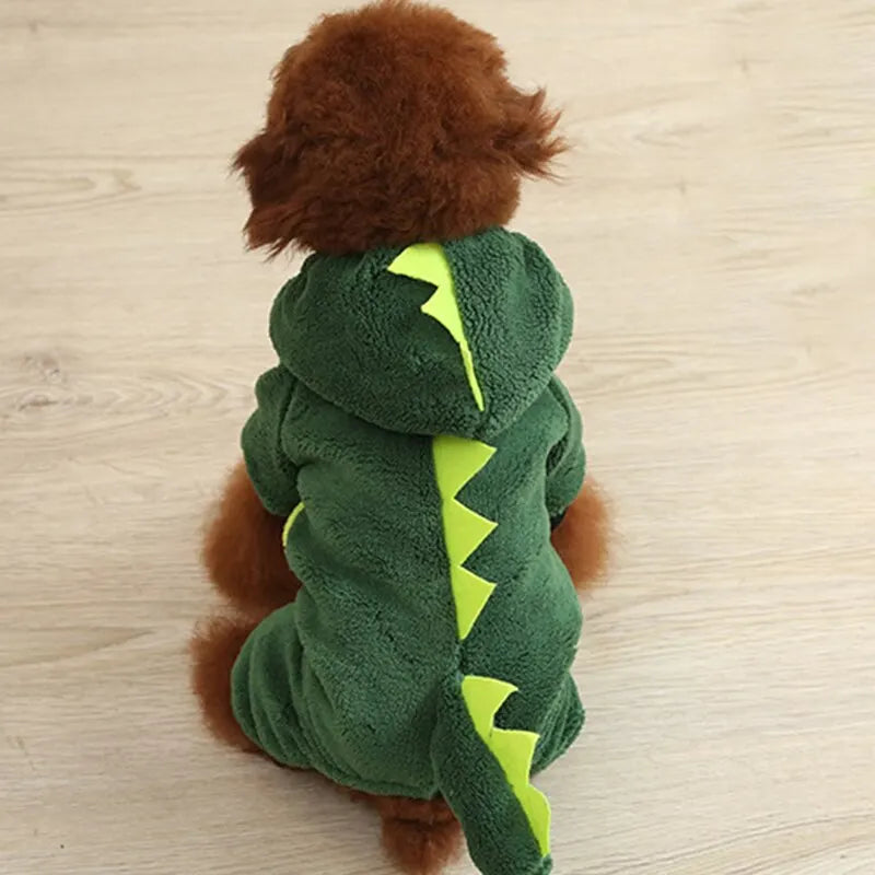 Dog Cat Clothes Funny Dinosaur Shape Autumn And Winter Warm Plush Coat Cute Quirky Pet Hooded Clothes