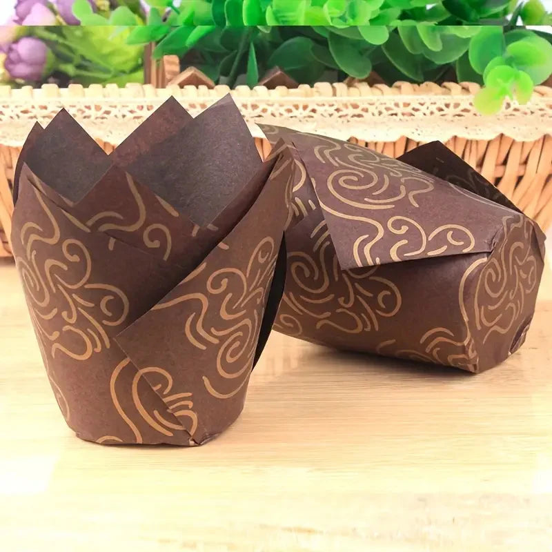 40/100/200Pcs Tulip Cupcake Liners, Muffin Cupcake Paper Wrappers with Gold Print, Baking Cup Holder for Wedding, Birthday