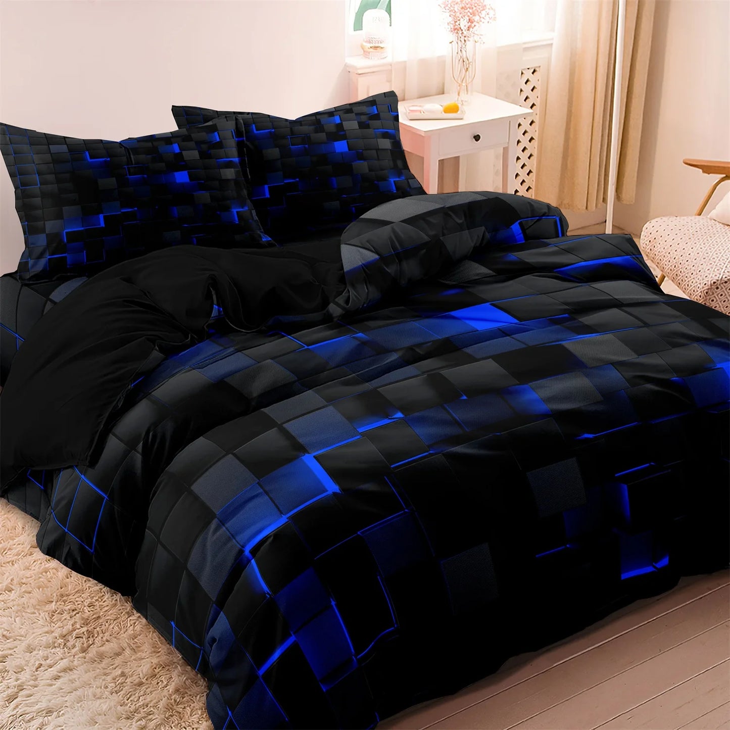 3pcs Luxurious Geometric Grid Plaid Print Soft Comfortable Duvet Cover Bedding Set Included 1*Duvet Cover & 2*Pillowcases