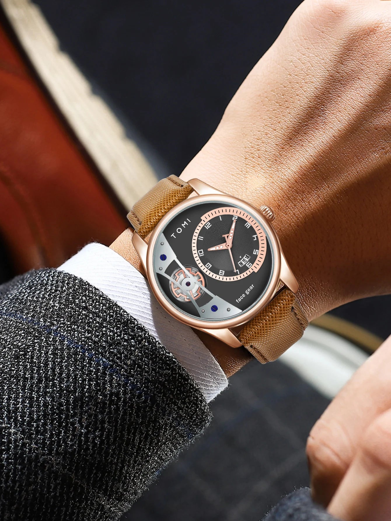 TOMI Set Gift Box for Men's Minimalist Business Quartz Watch Luxury Versatile Double Strap Detachable Watch Festival Gift