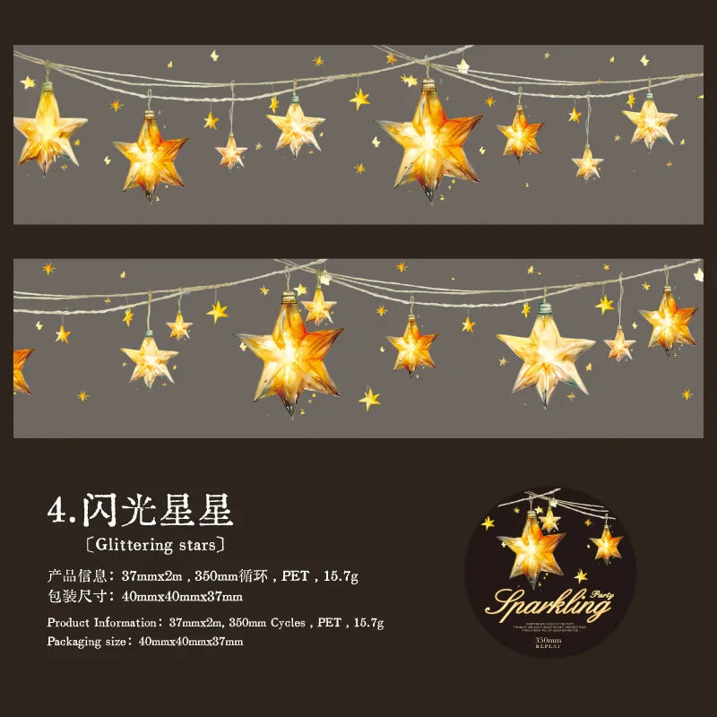 TIAN ZI 200 cm/ Roll lamplight PET Tape Cute Literary INS Style Journal Handbook Tapes Creative DIY Dairy Collage Stationery