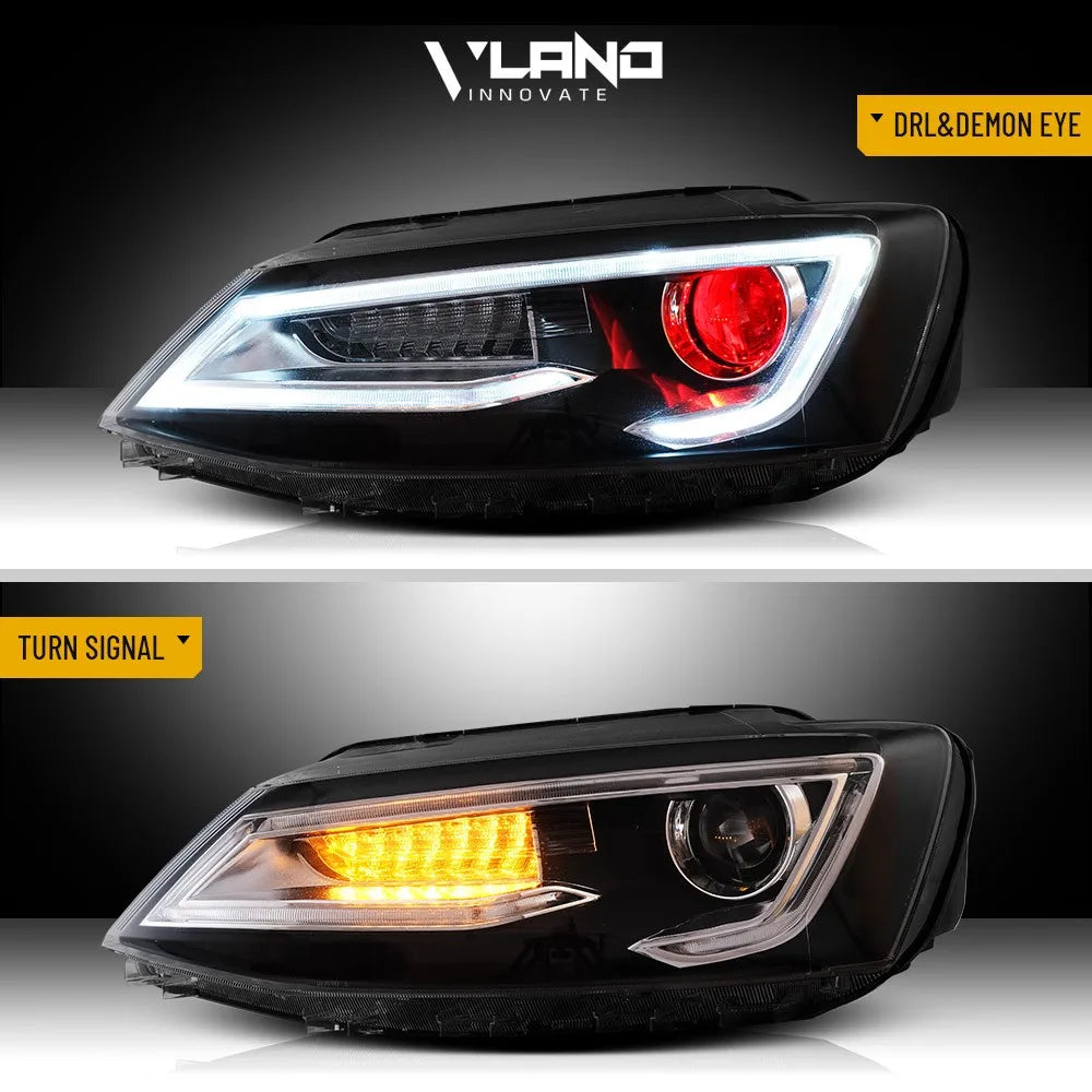 All-weather waterproof LED personalized car lights, Headlights w/Demon Eye For 2011-2018 VW JETTA MK6 LED Front Lamps Assembly