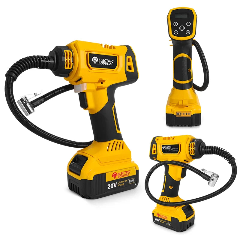 830kpa Cordless Yellow Air Pump Car Tire Air Pump Digital Display Equipped With Led Light For Dewalt 20v Battery