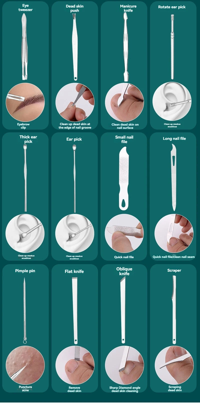 19pcs Stainless Steel Nail Scissor Set Full Set Nail Clippers Household Cuticle Nipper Manicure Tools Nail Clippers