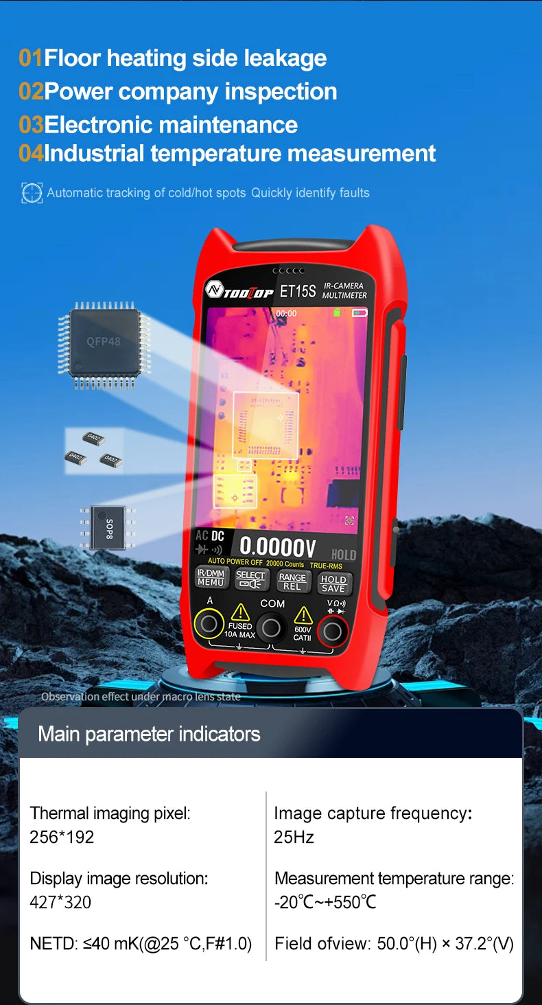 256*192 Industrial Thermal Camera 3.5Inch PCB Thermal Imager with 19999 Counts Multimeter Circuit Board Electrical Inspect