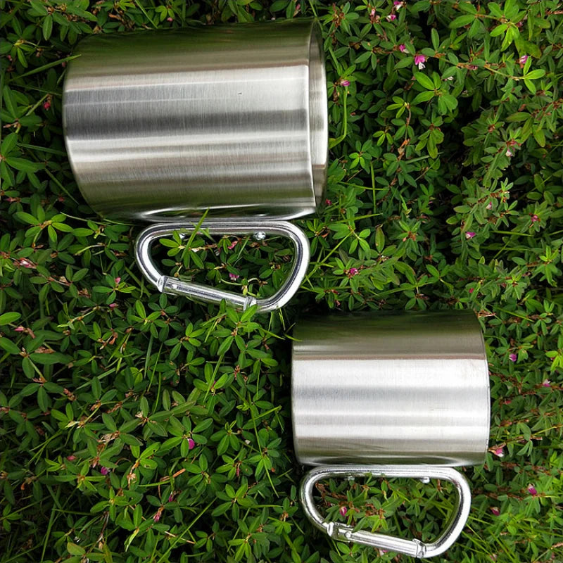 180ml Stainless Steel Cup For Camping Traveling Outdoor Cup with Handle Carabiner Climbing Backpacking Hiking Portable Cups