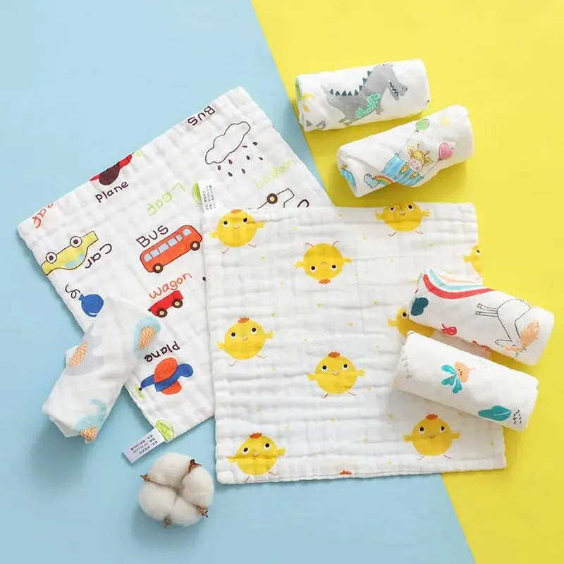 Random 5pcs Muslin 6 Layers Cotton Soft Baby Towels Baby Face Towel Handkerchief Bathing Feeding Face Washcloth Wipe Burp Cloth