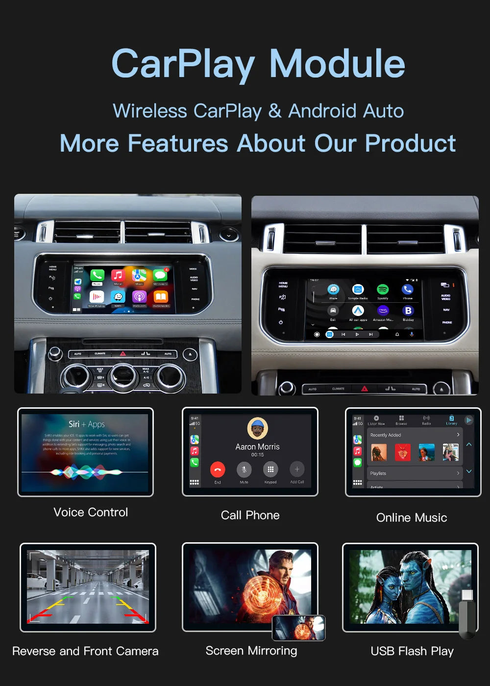 AUTOABC  Wireless Carplay Android Auto Fits For Land Rover Jaguar Bosch Discovery4 Evoque Freelander2 XE XF XJL Mirroring