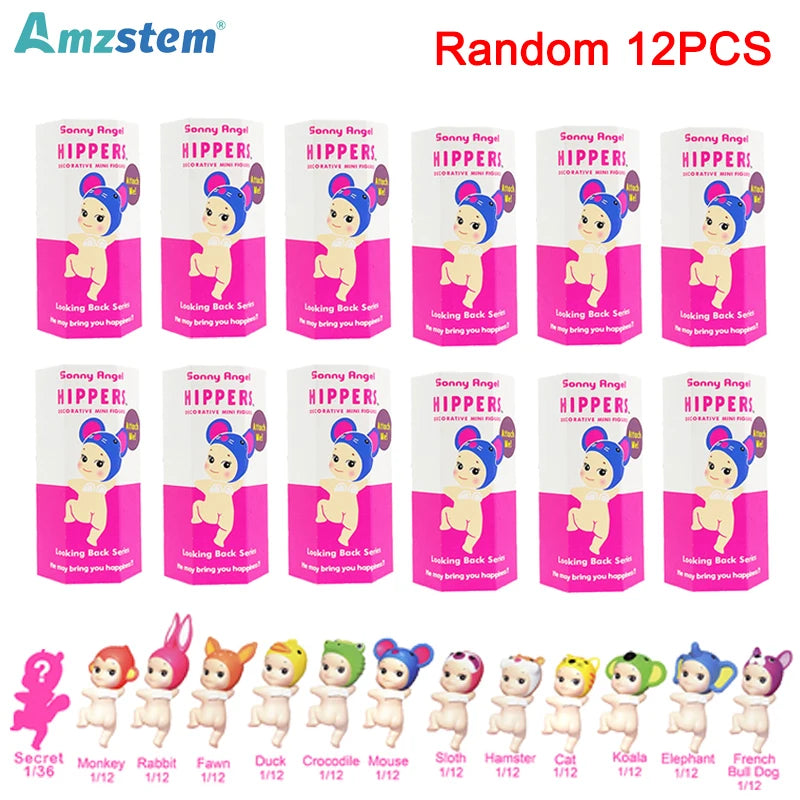 12-1Pcs Animal Sonny Angel Blind Box 20th Anniversary Hippers Looking Back Series Mini Model Doll Kids Christmas Birthday Gifts
