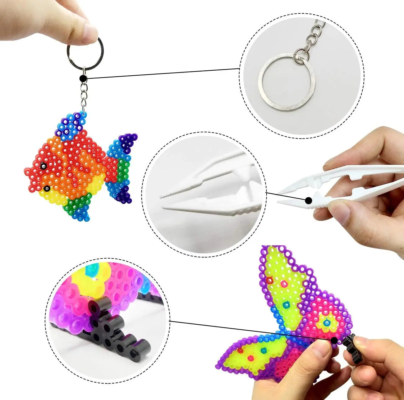 20PCS 5mm Fuse Beads Boards Clear Perler Hama Beads Pegboards Tweezers Hang Ropes Keychains Small Hoops for Kids DIY Craft Beads