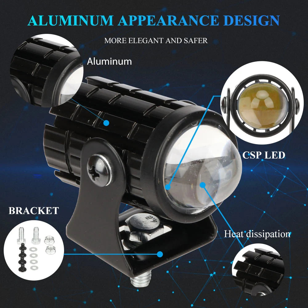 Motorcycle Mini Driving Light Dual Colo for Headlight Auxiliary Spotlight Lamp R ATV Scooter Moto Fog Light Accessories 12V