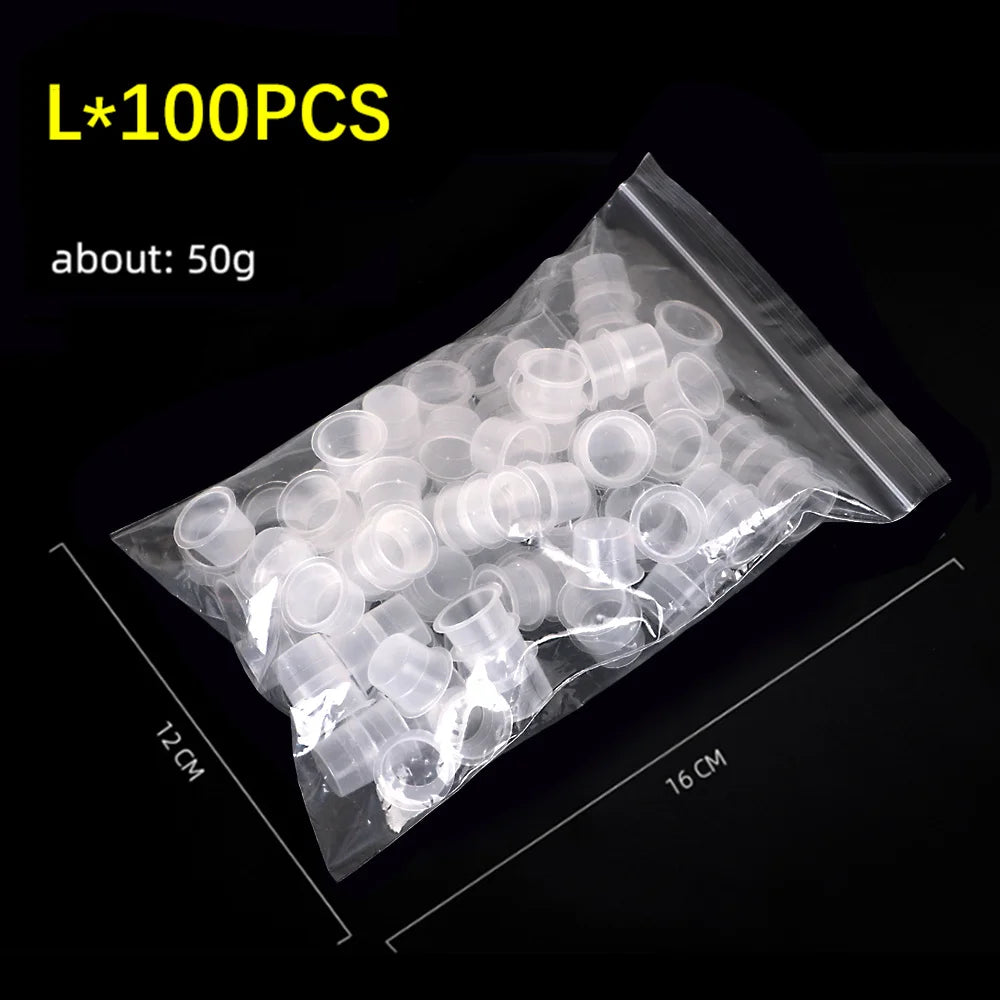 100pcs Tattoo Large Medium Small Ink Pigment Cup Ring Transparent Microblading Cap Lip Eyebrow PMU Bleaching Supplies Cream
