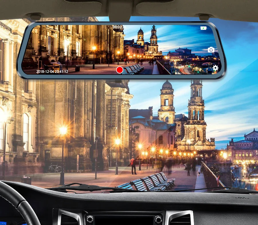 Acceo Car Dvr 10 Inch Touch Screen RearView Mirror Video Recorder Auto Registrar Support Black box Camera Night Vision Dash Cam