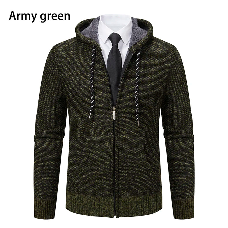 Men's trend in autumn and winter 2023 new plus velvet padded knit cardigan sweater coat