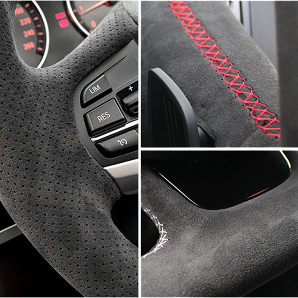Car Steering Wheel Cover DIY Black Genuine Leather Suede For Mercedes Benz C200 C250 C300 Sport CLA220 B250 B260 A200 A250