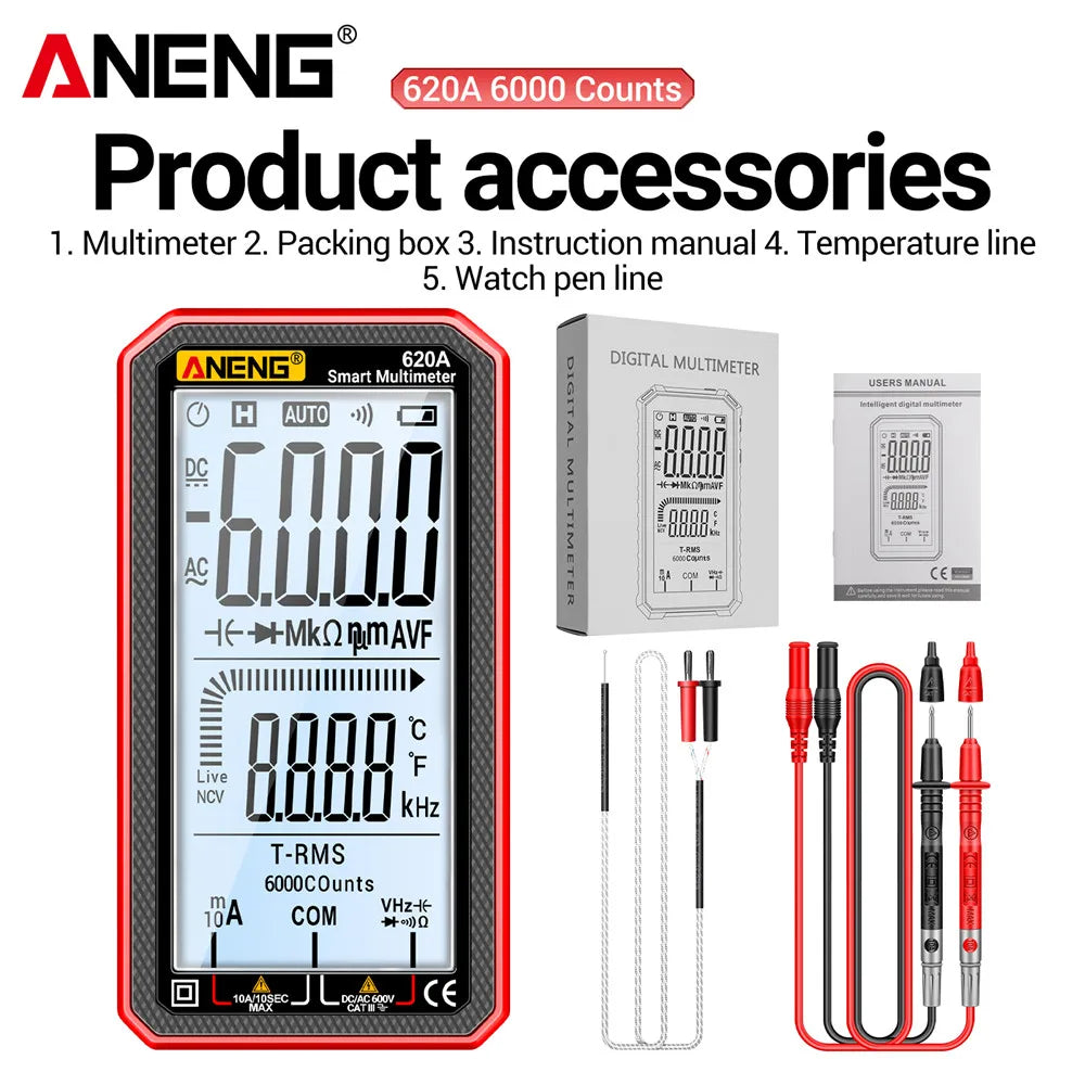 ANENG 620A High Precision Counts Auto Resistance Tester Digital Multimeter True RMS 6000 Manual Ranging Voltage Current