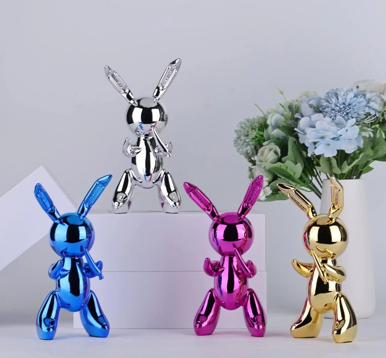 Cute Balloon Rabbit Statue Resin Sculpture Animal Figures Home Decor Modern Nordic Home Decoration Accessories for Living Room
