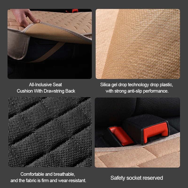 Flax Car Seat Cover Four Seasons Front Rear Linen Fabric Cushion Breathable Seat Protector Mat Pad for Auto Interior Accessories