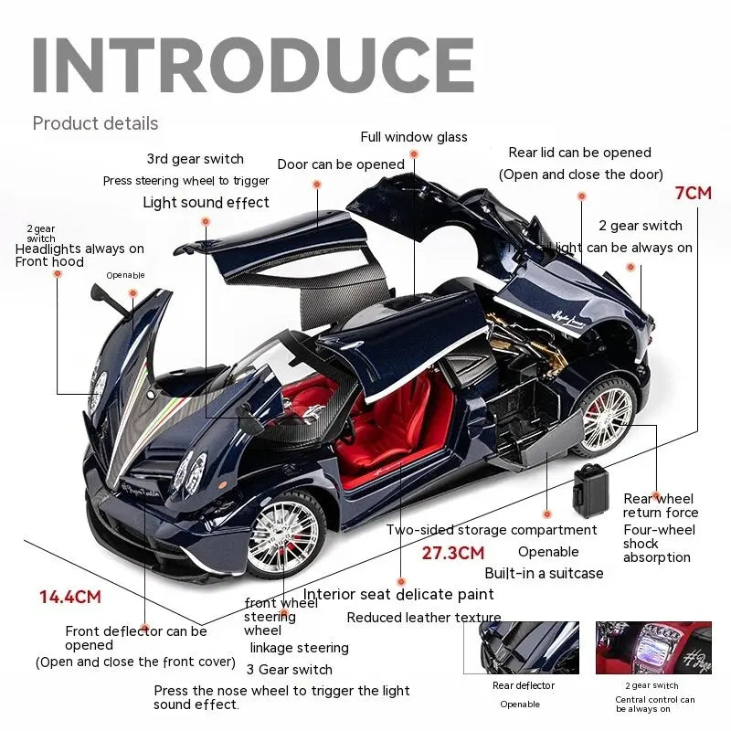 1:18 Pagani Alloy Model with Sound & Light - Realistic Detail for Kids - Fun Gift for Car Lovers