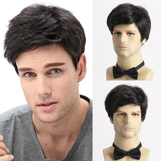 Short  Natural Curly Hair For Male Young Men Heat Resistant Fiber Synthetic Wigs