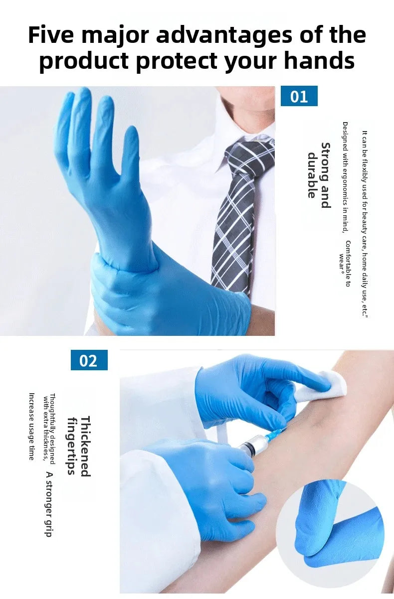 100PCS Nitrile Exam Gloves Heavy Duty Food Grade Latex & Powder Free High Elasticity for Medical Food Service Cleaning