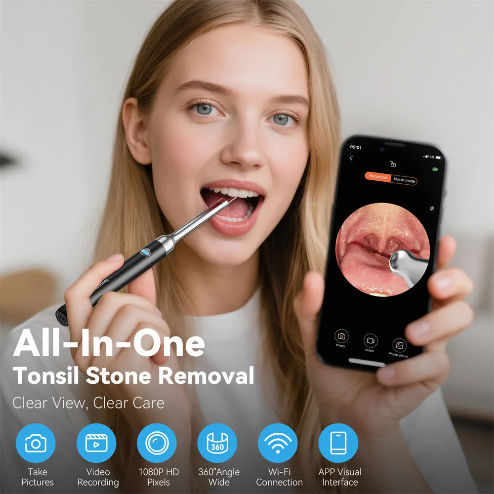 Visual Tonsil Stone Cleaner with Camera and Light 5pcs Heads USB Rechargeable Compatible with IOS and Android Simple and Safty
