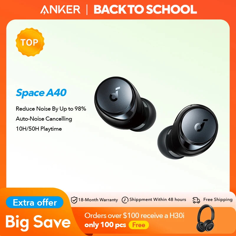 Soundcore by Anker Space A40 Earphones Adaptive Active Noise Cancelling Wireless Earbuds Wireless Bluetooth Headphones