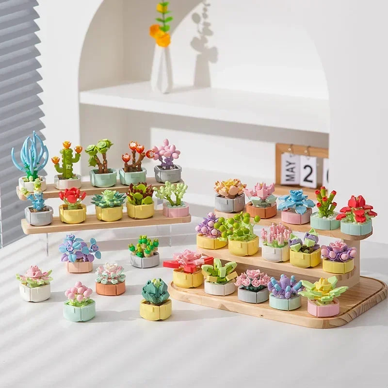 Succulent Flower Plant Potted Building Blocks Cute Flower Ornament Assembling Toys Assembling Toys Birthday Gift