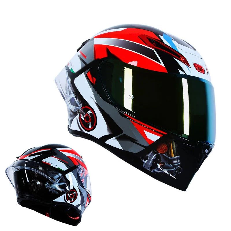 ICE.BEACON Anti fog 3C certification national standard locomotive Motorcycle big tail racing double lens helmet fashion trend pe