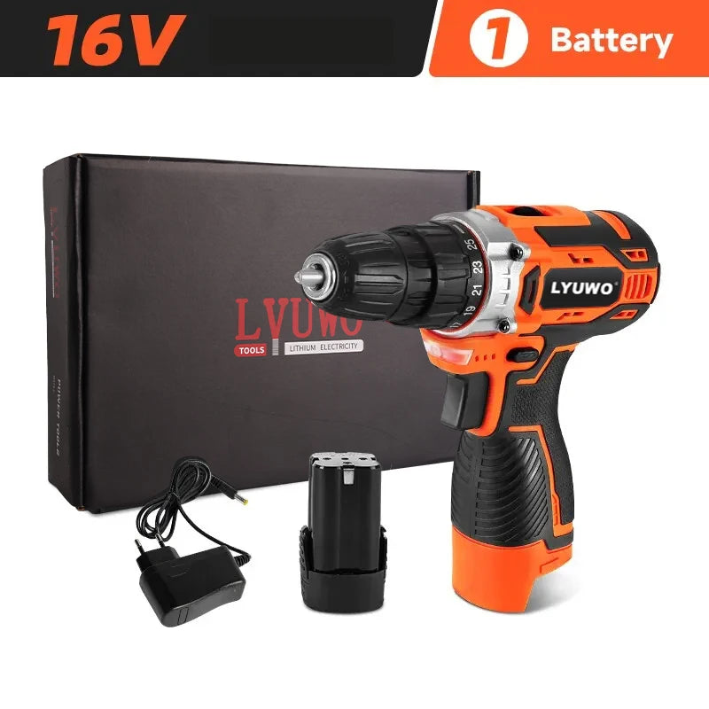 20V Cordless Drill 40N.m 25 Plus 1 LYUWO Electric Screwdriver Keyless Chuck Two Gear Speed Wireless Power Driver Battery Tools