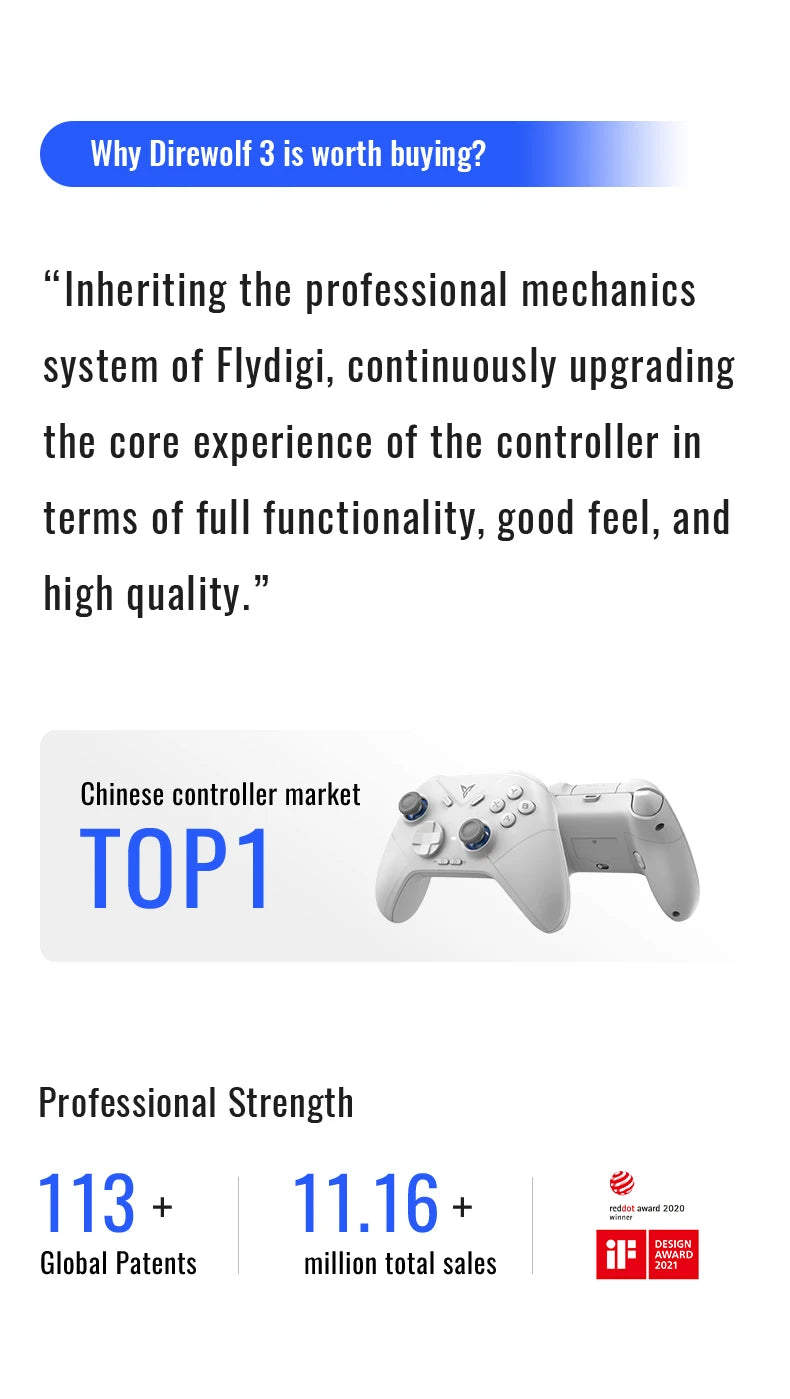 Flydigi Direwolf3\Direwolf2 Wireless Gaming Controller Bluetooth Hall Lineness Function Controller for Windows Nintendo Switch