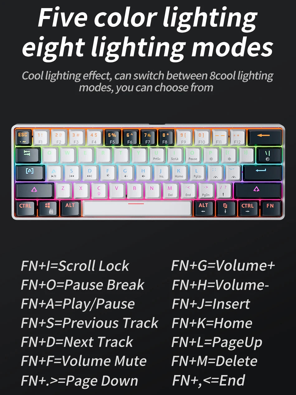 MUCAI mechanical keyboard 61 key mini portable wired cool light effect red axis hot swappable e-sports game office desk keyboard