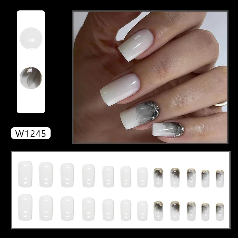 Mandarin Duck 24 Pcs Press on Nails Pink Gradient Fake Nails Glossy Artificial Finger Manicure Reusable False Nails