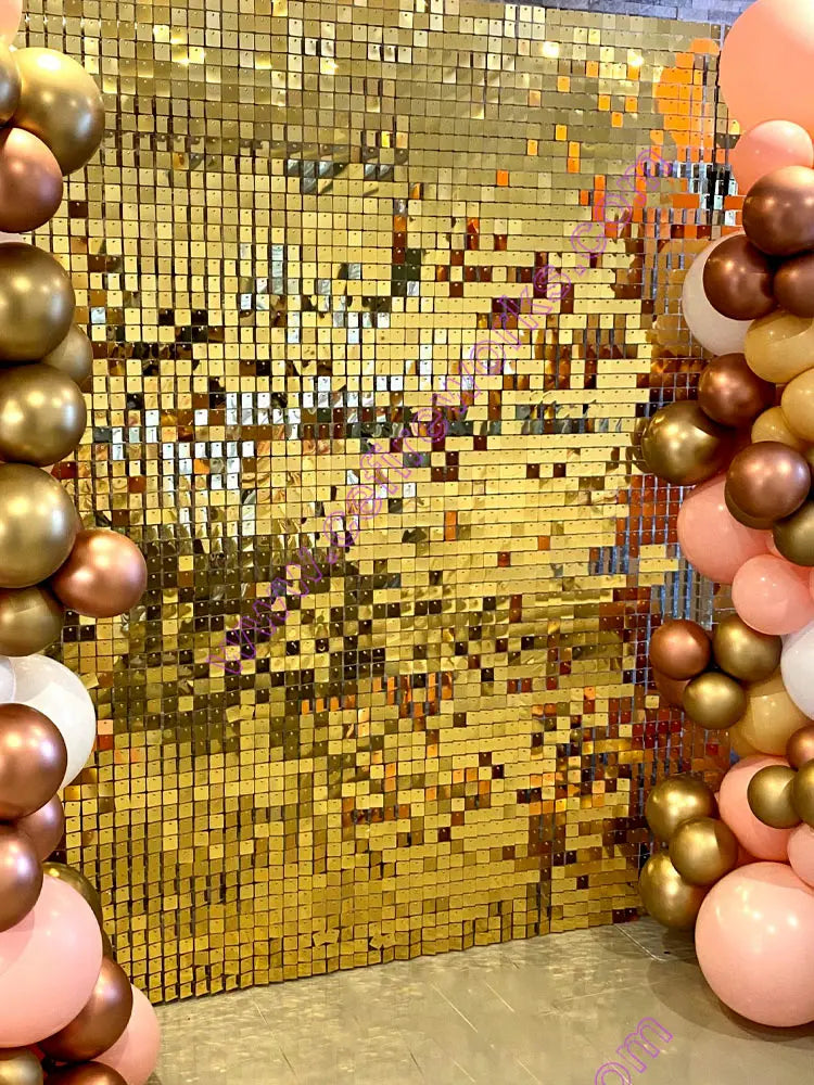 1000pc Shimmer Sequin Party Backdrop Curtain Metallic Foil Fringe Birthday Wedding Wall Decoration Photo Zone Booth Glitter Gold