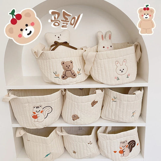 INS Baby Bag Cute Bear Embroidered Diaper Bag Storing Newborn Diapers Mother's Pregnant Women's Bag Toys Organizers