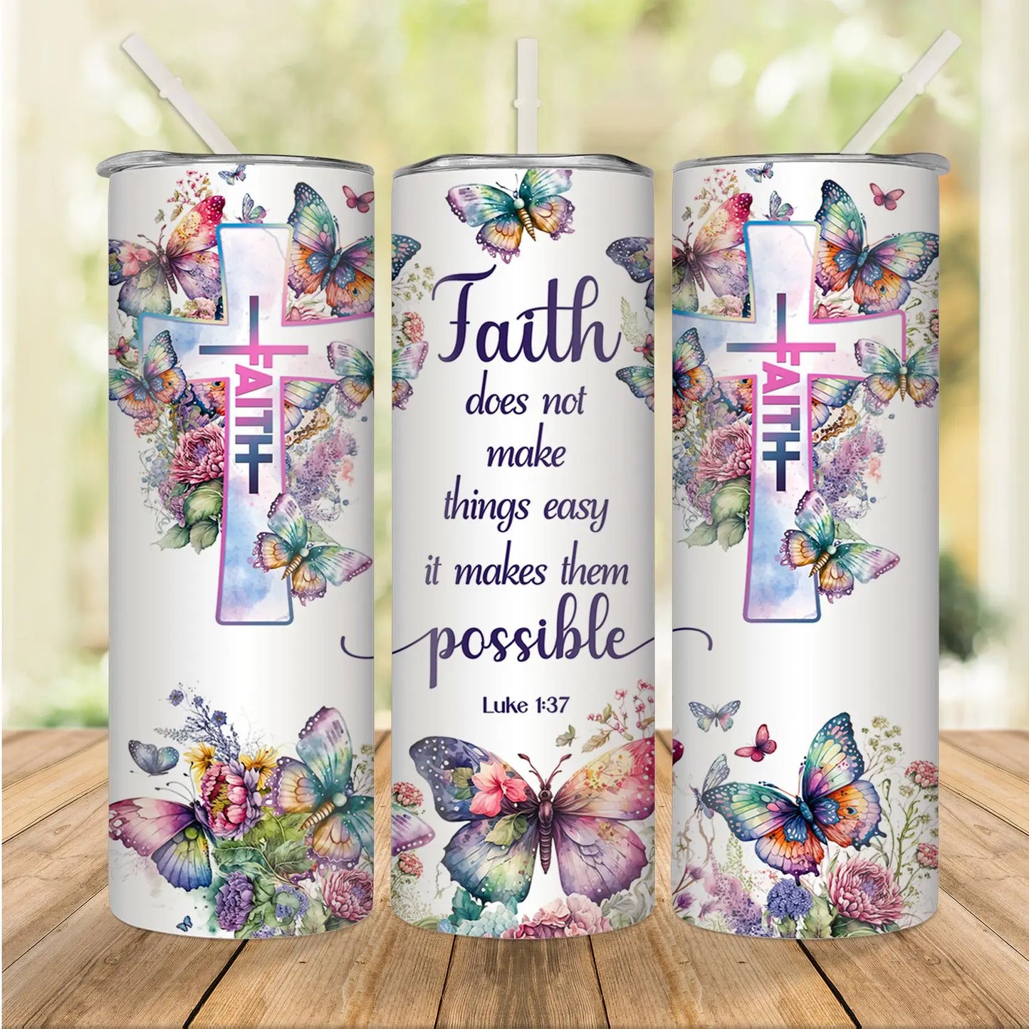 1pc Faith Does Not Make Things Easy It Makes Them Possible Tumbler With Straw 20oz Stainless Steel Christian Water Bottle